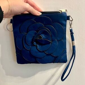 Blue 3D Flower wristlet